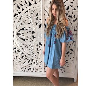 LF Mieeion Embroidered Chambray Denim Dress